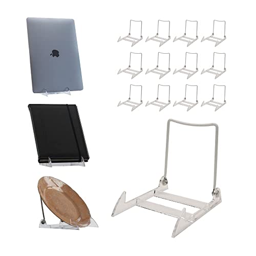 MADE IN USA 12-pack Sturdy & Durable Adjustable Acrylic Easels to Display Unnoticeably Plates, Art, Pictures & More - Unique on the Market