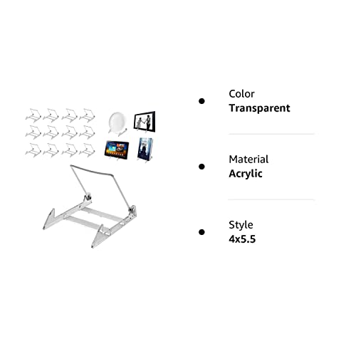 MADE IN USA 12-pack Sturdy & Durable Adjustable Acrylic Easels to Display Unnoticeably Plates, Art, Pictures & More - Unique on the Market