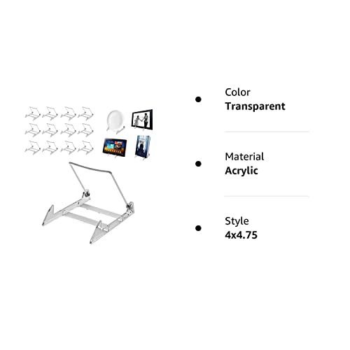 MADE IN USA 12-pack Sturdy & Durable Adjustable Acrylic Easels to Display Unnoticeably Plates, Art, Pictures & More - Unique on the Market