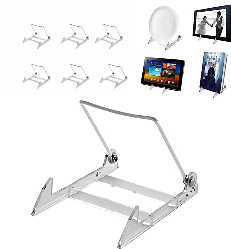 MADE IN USA 6-pack Sturdy & Durable Adjustable Acrylic Easels to Display Unnoticeably Plates, Art, Pictures & More - Unique on the Market