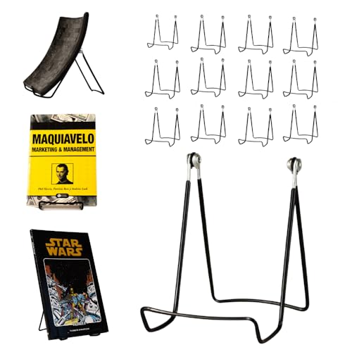 MADE IN USA 12-Pack Sturdy & Durable Adjustable Metal Easels to Display Books, Frames, Comics, Plates & More - Unique on the Market