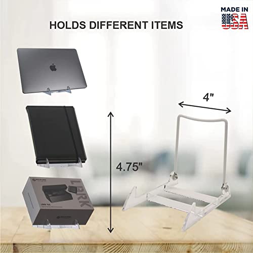 MADE IN USA 12-pack Sturdy & Durable Adjustable Acrylic Easels to Display Unnoticeably Plates, Art, Pictures & More - Unique on the Market