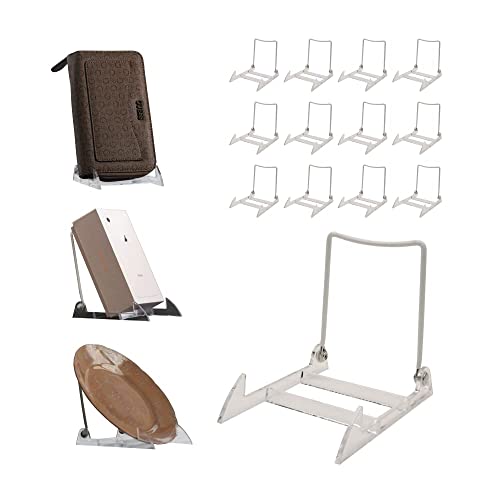 MADE IN USA 12-pack Sturdy & Durable Adjustable Acrylic Easels to Display Unnoticeably Plates, Art, Pictures & More - Unique on the Market