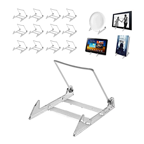 MADE IN USA 12-pack Sturdy & Durable Adjustable Acrylic Easels to Display Unnoticeably Plates, Art, Pictures & More - Unique on the Market