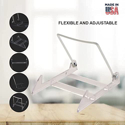 MADE IN USA 12-pack Sturdy & Durable Adjustable Acrylic Easels to Display Unnoticeably Plates, Art, Pictures & More - Unique on the Market