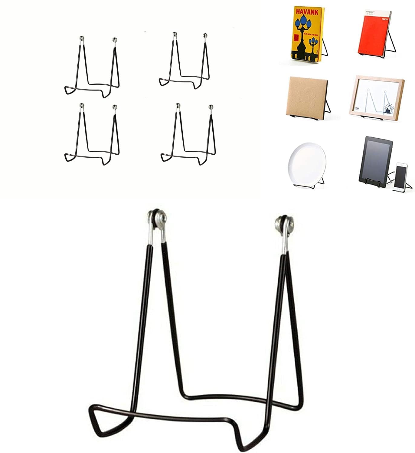 MADE IN USA 4-Pack Sturdy & Durable Adjustable Metal Easels to Display Books, Frames, Comics, Plates & More - Unique on the Market