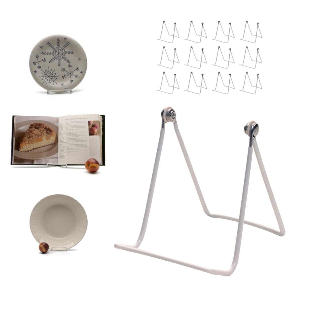 MADE IN USA 12-Pack Sturdy & Durable Adjustable White Metal Easels to Display Books, Frames, Comics, Plates & More - Unique on the Market