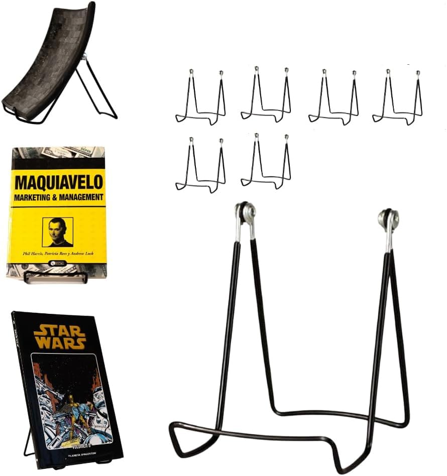 MADE IN USA 6-Pack Sturdy & Durable Adjustable Metal Easels to Display Books, Frames, Comics, Plates & More - Unique on the Market