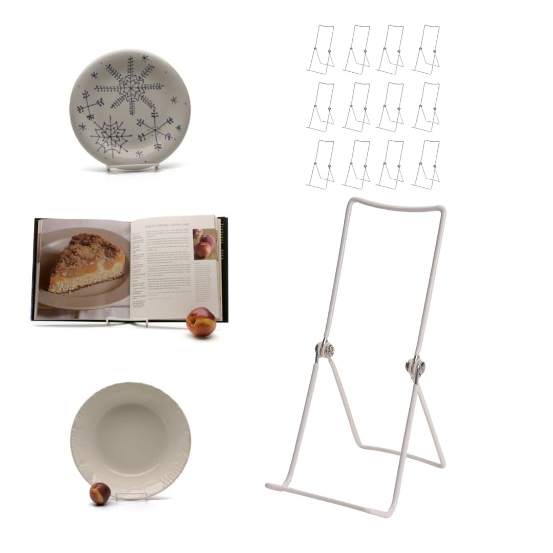 MADE IN USA 12-Pack Sturdy & Durable Adjustable White Metal Easels to Display Books, Frames, Comics, Plates & More - Unique on the Market