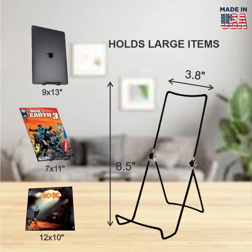 MADE IN USA 4-Pack Sturdy & Durable Adjustable Metal Easels to Display Books, Frames, Comics, Plates & More - Unique on the Market