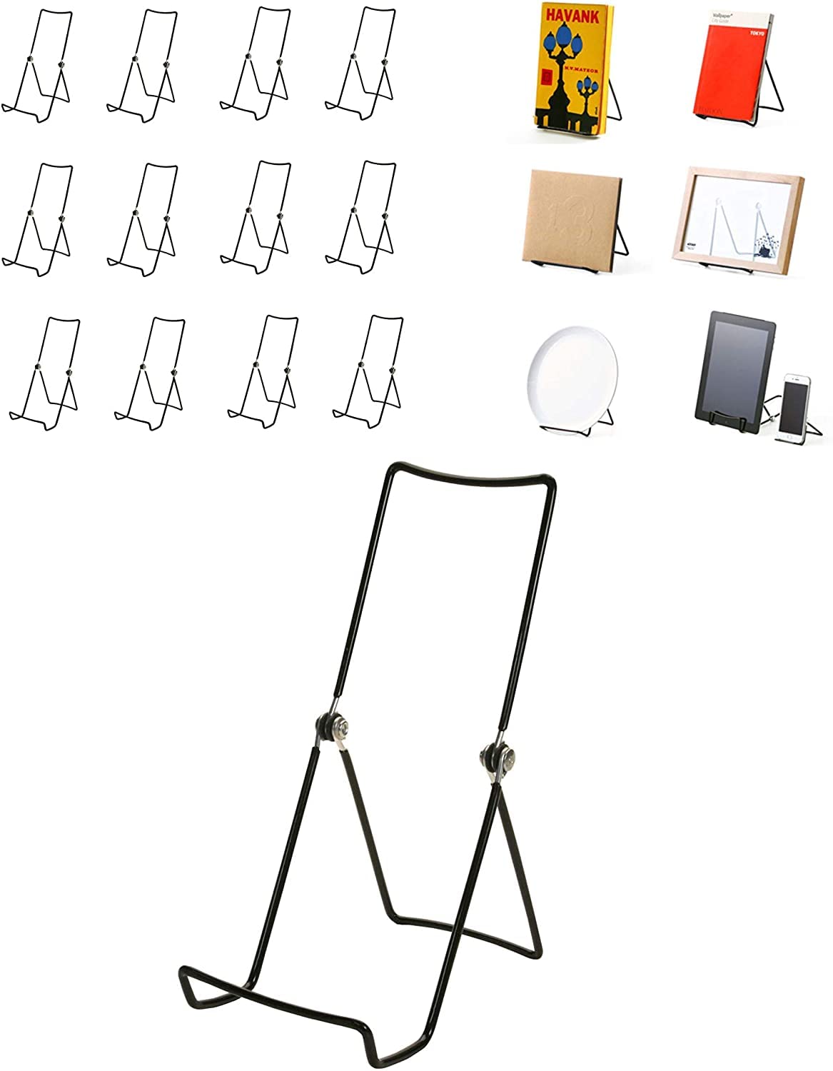 MADE IN USA 12-Pack Sturdy & Durable Adjustable Metal Easels to Display Books, Frames, Comics, Plates & More - Unique on the Market