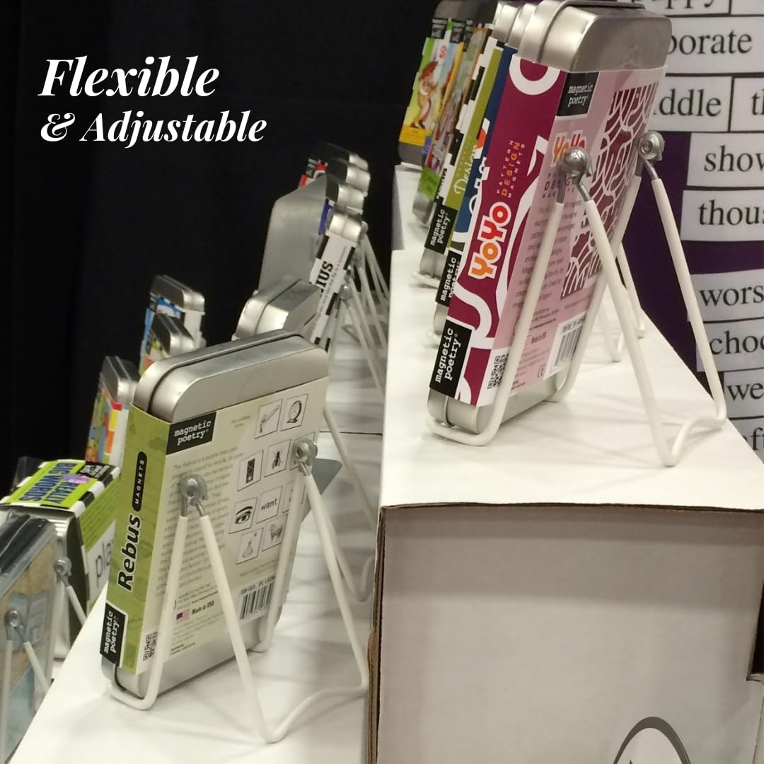 MADE IN USA 12-Pack Sturdy & Durable Adjustable White Metal Easels to Display Books, Frames, Comics, Plates & More - Unique on the Market