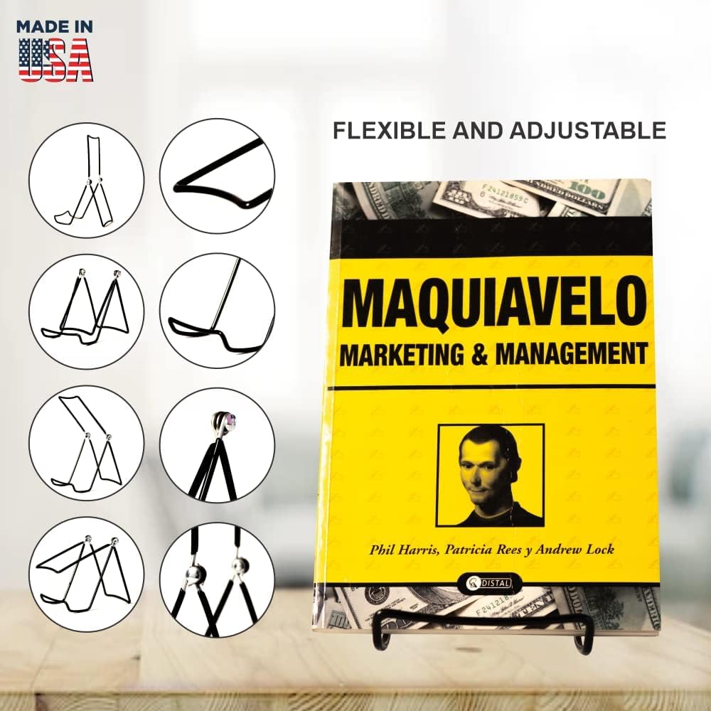 MADE IN USA 4-Pack Sturdy & Durable Adjustable Metal Easels to Display Books, Frames, Comics, Plates & More - Unique on the Market