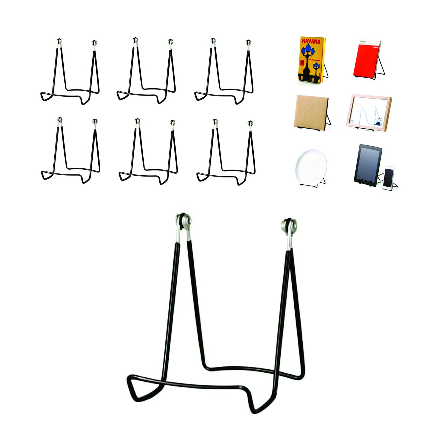 MADE IN USA 6-Pack Sturdy & Durable Adjustable Metal Easels to Display Books, Frames, Comics, Plates & More - Unique on the Market