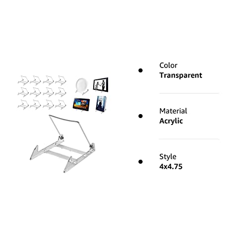 KINGDOM SOLUTIONS MADE IN USA 12-pack Sturdy & Durable Adjustable Acrylic Easels to Display Unnoticeably Plates, Art, Pictures & More - Unique on the Market
