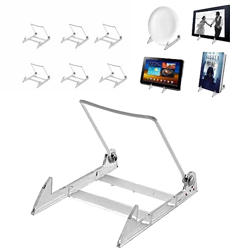 KINGDOM SOLUTIONS MADE IN USA 6-pack Sturdy & Durable Adjustable Acrylic Easels to Display Unnoticeably Plates, Art, Pictures & More - Unique on the Market