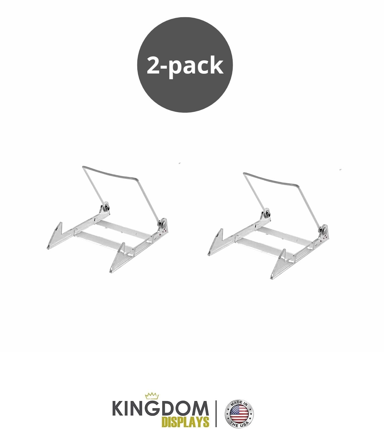 KINGDOM SOLUTIONS MADE IN USA 2-pack Sturdy & Durable Adjustable Acrylic Easels to Display Unnoticeably Plates, Art, Pictures & More - Unique on the Market