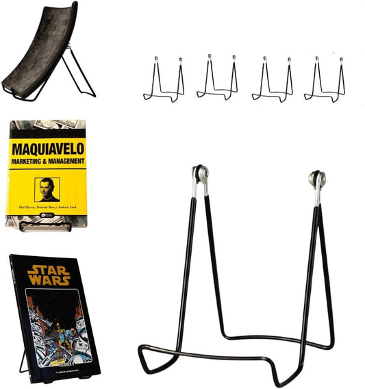 KINGDOM SOLUTIONS MADE IN USA 4-Pack Sturdy & Durable Adjustable Metal Easels to Display Books, Frames, Comics, Plates & More - Unique on the Market