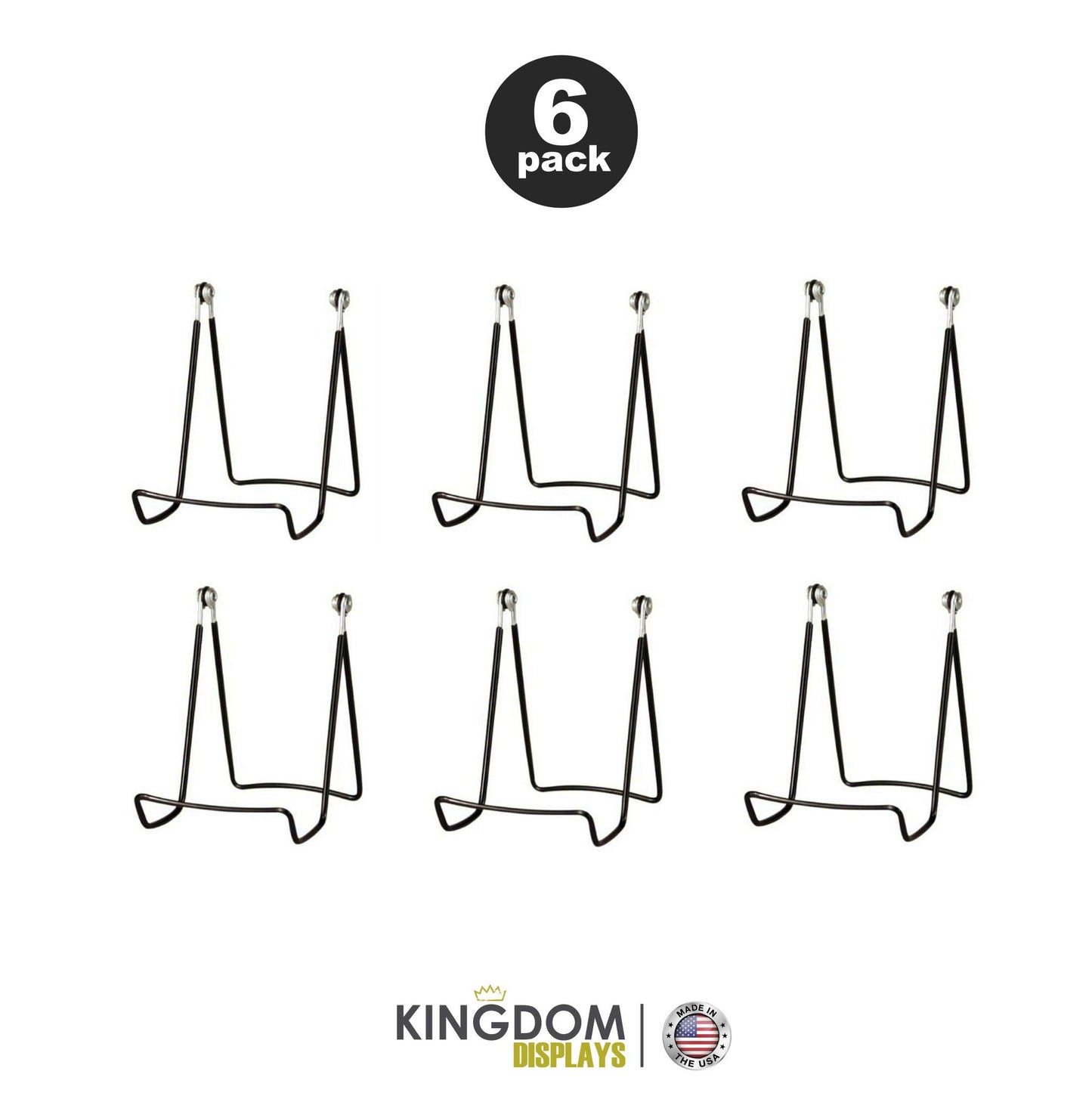 KINGDOM SOLUTIONS MADE IN USA 6-Pack Sturdy & Durable Adjustable Metal Easels to Display Books, Frames, Comics, Plates & More - Unique on the Market