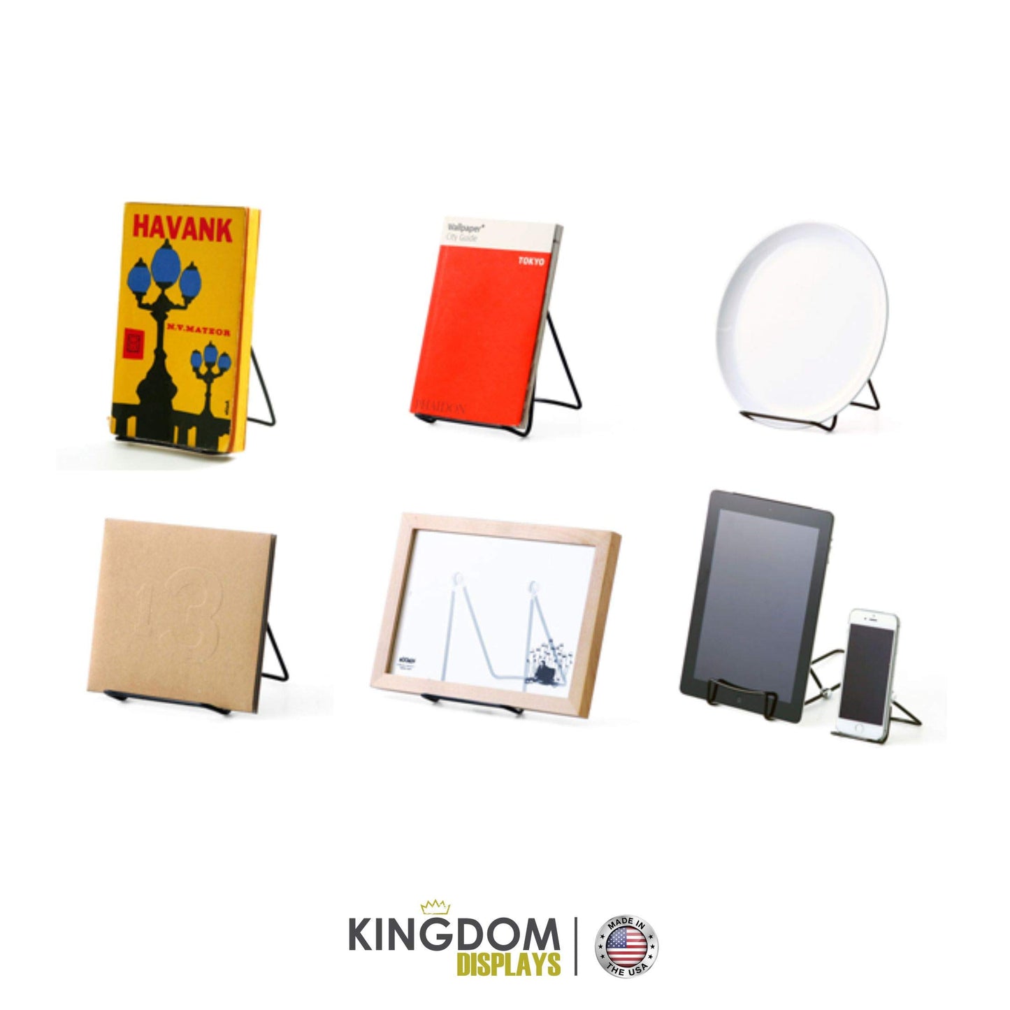 KINGDOM SOLUTIONS MADE IN USA 12-Pack Sturdy & Durable Adjustable Metal Easels to Display Books, Frames, Comics, Plates & More - Unique on the Market